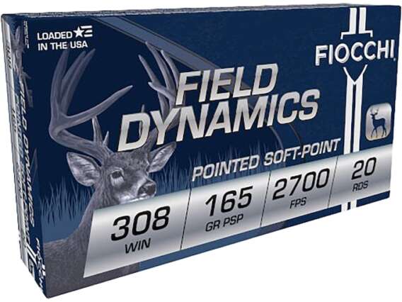 Fiocchi Field Dynamics Ammunition 308 Winchester 165 Grain Pointed Soft Point Box of 20