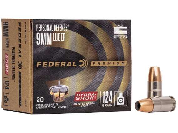 Federal Premium Personal Defense Ammunition 9mm Luger 124 Grain Hydra-Shok Jacketed Hollow Point