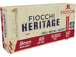 Fiocchi Heritage Ammunition 9x18mm (9mm Makarov) 95 Grain Full Metal Jacket Box of 50