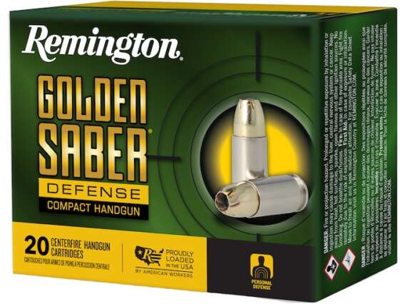 Remington Golden Saber Defense Compact Ammunition 9mm Luger 124 Grain Brass Jacketed Hollow Point Box of 20