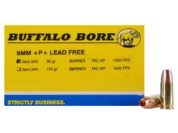 Buffalo Bore Ammunition 9mm Luger +P+ 95 Grain Barnes TAC-XP Hollow Point Lead-Free Box of 20