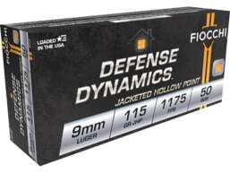 Fiocchi Defense Dynamics Ammunition 9mm Luger 115 Grain Jacketed Hollow Point Box of 50