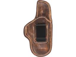 Product Overview Engineered for deep concealment requirements, the high back design of this leather holster comfortably shields your body from the butt and hammer of your gun. Rides at an optimum angle to ensure proper firing grip on the draw. Heavy duty spring-steel clip slips conveniently over your belt and works together with the non-slip suede backing to secure the holster in place draw after draw. Features Non-slip suede lined exterior next to your body Rides at an optimum angle to ensure proper firing grip on the draw High back design to comfortably shield torso against gun's rough edges Heavy duty spring steel clip secures holster to waistband Fits up to 1-3/4" belts DISCLAIMER: This product is not manufactured, authorized, endorsed, or warranted by GLOCK. GLOCK does not warrant or represent that this product is compatible with GLOCK pistols. Bianchi Made In United States of America Specifications Product Information Color Weathered Tan Material Leather Style Inside the Waistband Maximum Belt Width 1.75 Inches Hand Right Muzzle Closed Attachment Style Belt Clip Country of Origin United States of America Compatible With Smith & Wesson 13 (and 13-1, 13-2, etc.), 3 Inch 19 (and 19-1, 19-2, etc.), 3 Inch Taurus 415T, 2.5 Inch 445T, 2 Inch 450T, 2 Inch