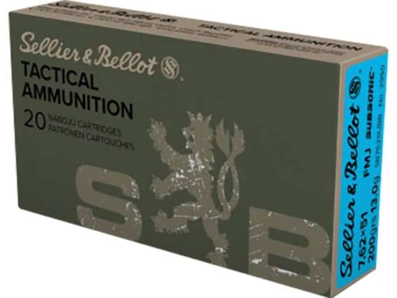 Sellier & Bellot Ammunition 7.62x51mm NATO Subsonic 200 Grain Full Metal Jacket Box of 20