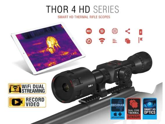 ATN ThOR 4 HD Thermal Rifle Scope 2.5-25x, 640x480 with HD Video Recording, Wi-Fi, GPS, Smooth Zoom, Smartphone Control via iOS or Android app Matte Black