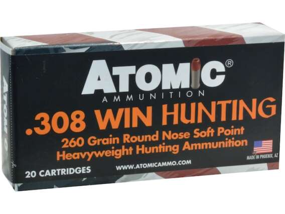 Atomic Hunting Ammunition 308 Winchester 260 Grain Expanding Round Nose Soft Point Box of 20