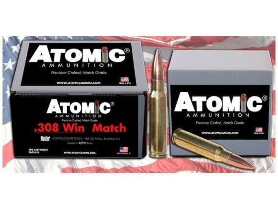 Atomic Match Ammunition 308 Winchester 168 Grain Nosler Custom Competition Hollow Point Boat Tail Box of 100