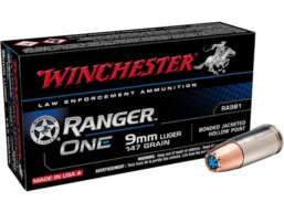 Winchester Ranger One Law Enforcement Ammunition 9mm Luger 147 Grain Hex-Vent Bonded Jacketed Hollow Point