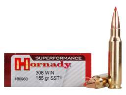 Hornady Superformance SST Ammunition 308 Winchester 165 Grain SST Polymer Tip Box of 20