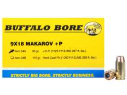 Buffalo Bore Ammunition 9x18mm (9mm Makarov) 95 Grain Jacketed Hollow Point Box of 20