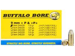 Buffalo Bore Ammunition 9mm Luger +P+ 115 Grain Jacketed Hollow Point Box of 20