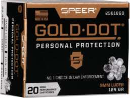 Speer Gold Dot Ammunition 9mm Luger 124 Grain Jacketed Hollow Point