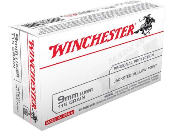 Winchester USA Ammunition 9mm Luger 115 Grain Jacketed Hollow Point