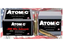 Atomic Match Ammunition 308 Winchester Subsonic 175 Grain Sierra MatchKing Hollow Point Boat Tail Box of 100