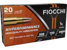 Fiocchi Extrema Ammunition 308 Winchester 150 Grain Hornady SST Polymer Tip Box of 20