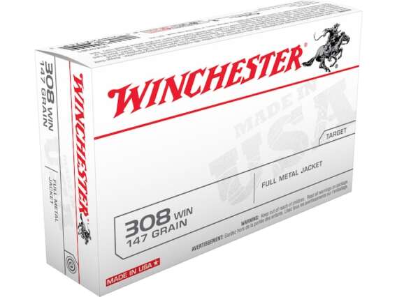 Winchester USA Ammunition 308 Winchester 147 Grain Full Metal Jacket Box of 20