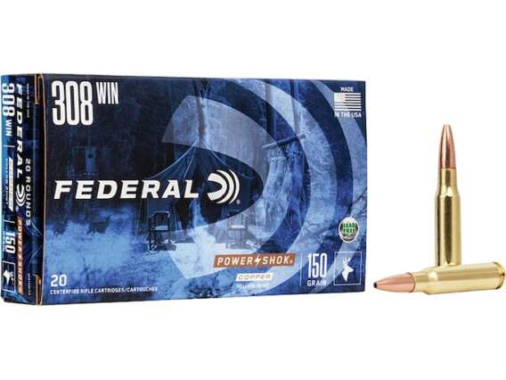 Federal Power-Shok Ammunition 308 Winchester 150 Grain Copper Hollow Point Lead-Free Box of 20